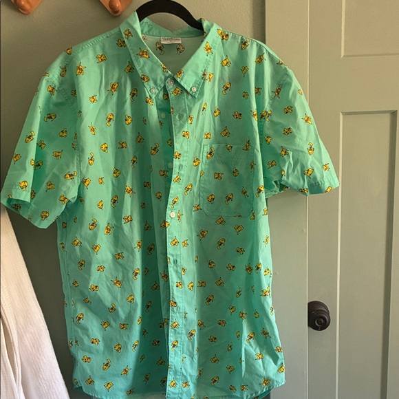 Pokemon Aqua Button Down Shirt with Pikachu Design - Picture 1 of 4